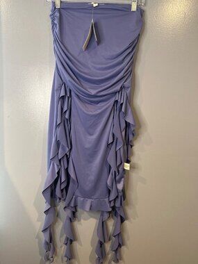 Thirty Thirty Size S lavender strapless ruched midi dress with ruffled hem